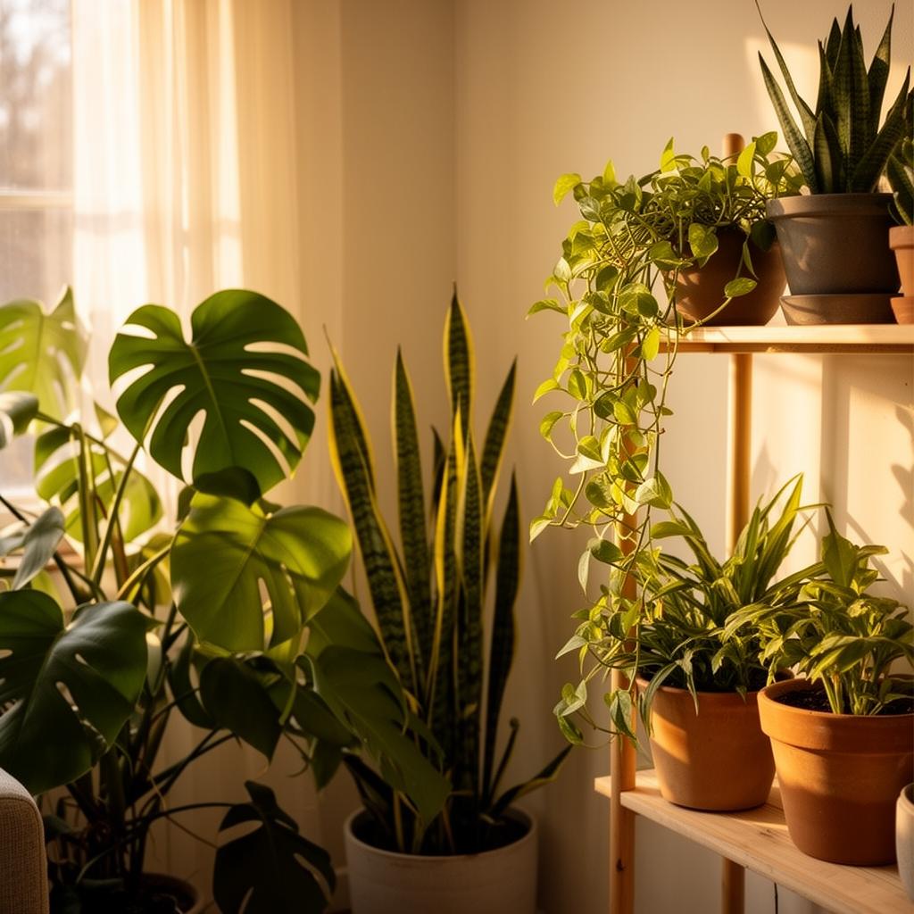 Cantinho ensolarado com plantas de interior